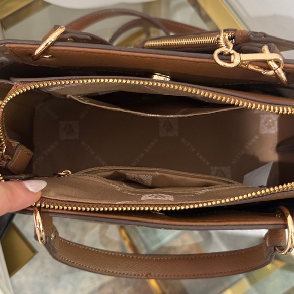 Anne Klein Brown Patterned with Coin Pouch Satchel - Picture 6 of 7
